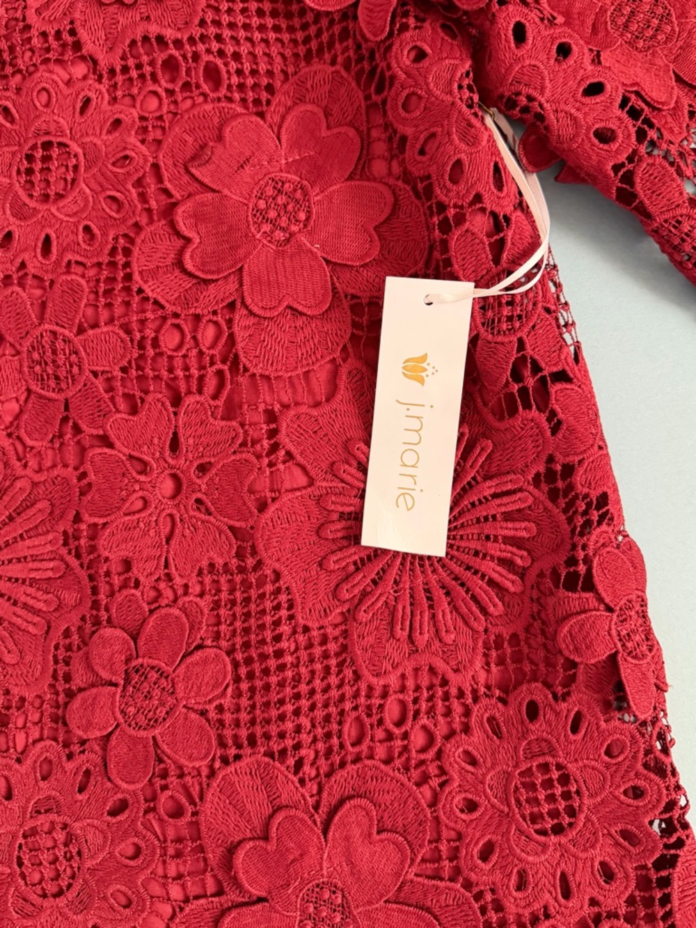 NWT J.Marie Seraphina Floral 3D Lace 3/4 Maroon Wine Preppy Shift Dress - Picture 5 of 7